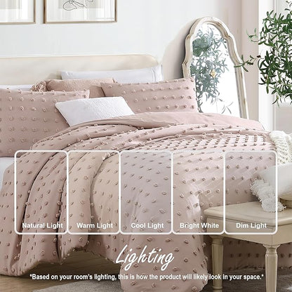 Swift Home Twin/Twin XL Blush Comforter Set - Decorative Tufted Pom Poms Bedding Set - 2 Pieces Bed Linen, 1 Comforter and 1 Pillow Sham