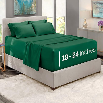 Hearth & Harbor Bed Sheets, Luxury Soft 6 Piece Bed Sheet Set Extra Deep Pocket Fitted Sheets Fits Mattress up to 21", Double Brushed Bedding Sheets & Pillowcases, Full, Dark Green