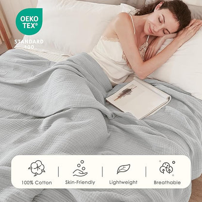 EMME Cotton Muslin Twin XL Blanket Breathable Gauze Soft Lightweight Adults Gifts for Women (Light Grey, 66"x90")