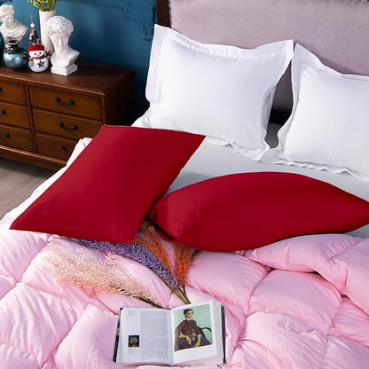 NTBAY Egyptian Cotton King Pillowcases - Set of 2, 500 Thread Count Cotton Pillowcases - Soft and Breathable Envelope Closure Pillow Cases - 20x36 Pillow Covers for Bed, Red