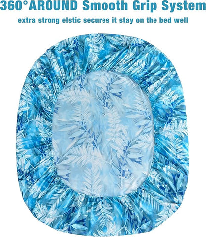 JSD Teal Blue Tropical Leaves Sheet Set Twin Size, 3 Piece Printed Microfiber Sheets Extra Deep Pocket Wrinkle Free