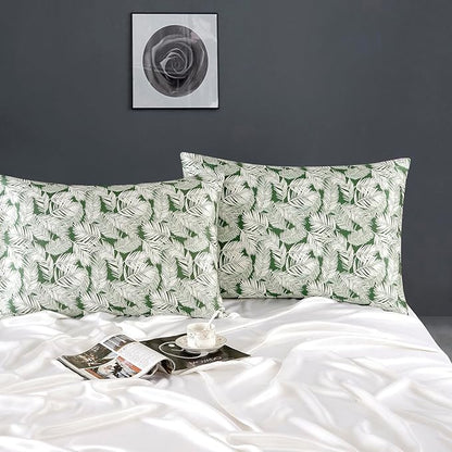 ZIMASILK 100% Pure Mulberry Silk Pillowcase for Hair and Skin Health,Both Sides 19 Momme Silk Floral Print,1pc (King 20''x36'',White Leaves)