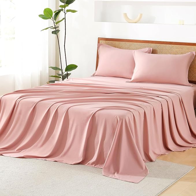 Litanika Blush Pink King Size Comforter Set with Sheets - 7 Pieces Bed in a Bag King Boho Tufted Complete Bedding Sets with Comforter, Sheets, Pillowcases & Shams