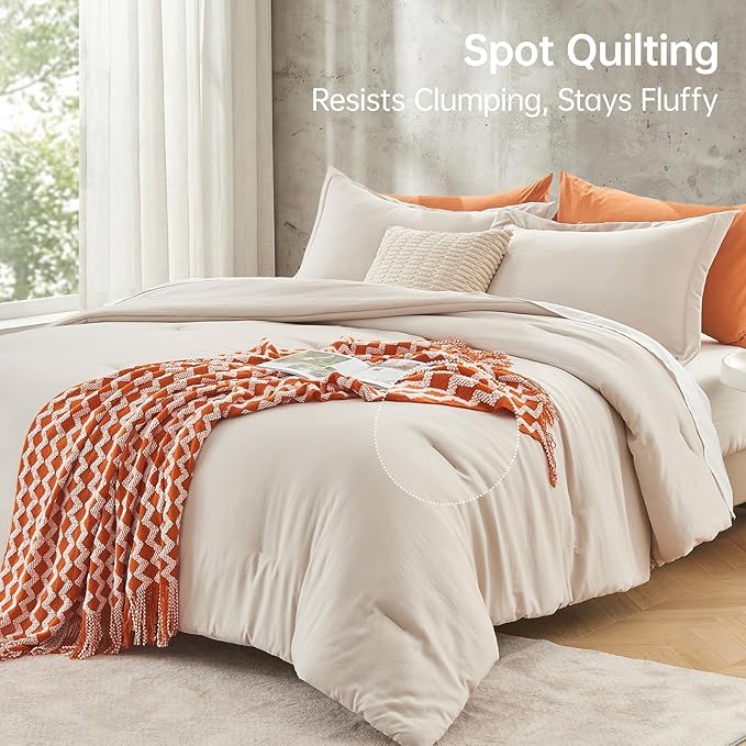 MUXHOMO Beige California King Comforter Set, All Season Ultra Soft Down Alternative Bedding - 3 Piece Lightweight Bed Set Includes 1 Comforter (104"x96") and 2 Pillow Shams (20"x36")