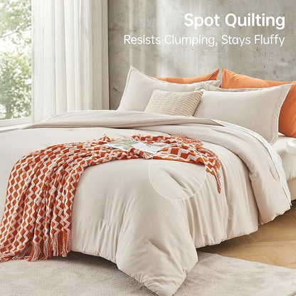 MUXHOMO Beige King Size Comforter Set, All Season Ultra Soft Down Alternative Bedding - 3 Piece Lightweight Bed Set Includes 1 Comforter (104"x90") and 2 Pillow Shams (20"x36")