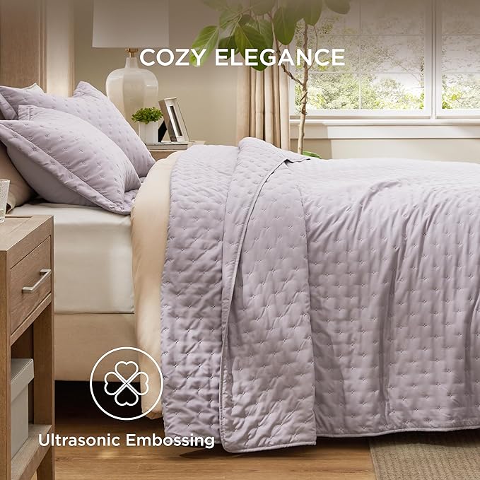 Bedsure King Quilt - Purple Bedspread King Size & Lightweight Comforter, Modern Farmhouse Coverlet with Clover Pattern, Ultra Soft All-Season Bedding, 106 x 96 Inches | Stitch-Free Quilting, Ultra Soft, Lightweight, Machine Washable, Pet-Friendly
