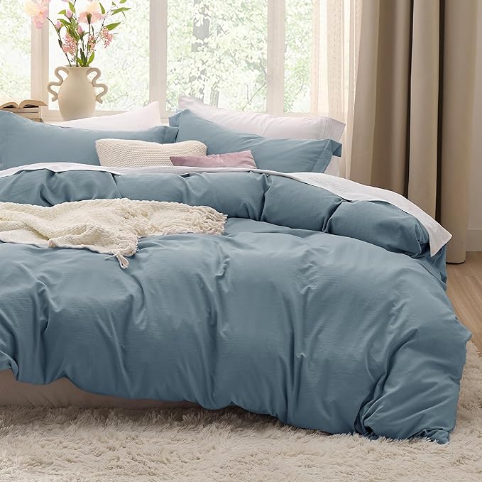 Bedsure Mineral Blue Duvet Cover King Size - 3 Pieces Prewashed Cotton-Like Polyester Extra Soft Bedding Set, Includes 1 Duvet Cover 104x90 Inches with Zipper Closure & 2 Pillow Shams, No Comforter