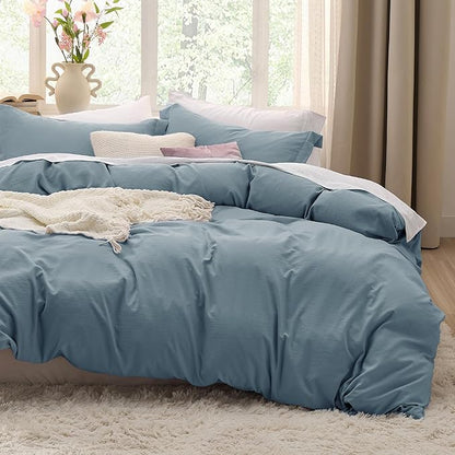 Bedsure Mineral Blue Duvet Cover Full Size - 3 Pieces Prewashed Extra Soft Cotton-Like Polyester Bedding Set, Includes 1 Duvet Cover 80x90 Inches with Zipper Closure & 2 Pillow Shams, No Comforter