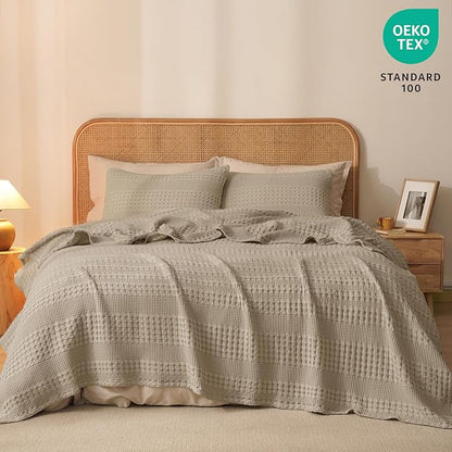 PHF 100% Cotton Waffle Weave Blanket Twin Size for Bed, Soft Lightweight & Breathable for Spring and Summer, All-Season Comfort, Luxury Aesthetic Blanket for Home Decor, 66"x90", Taupe