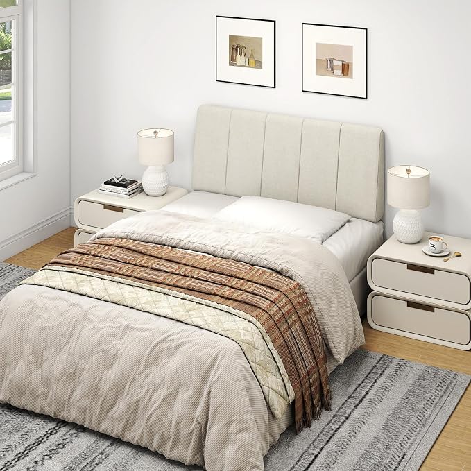 Twin Size Headboard Only-No Assembly Required, Beige | Easy to use no assembly required, Linen fabric and extra-thick foam for added comfort, Modern style headboard twin xl size