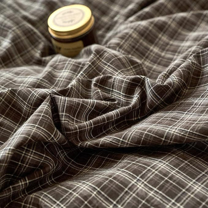 Plaid Duvet Cover Twin Size Brown Washed Cotton Comforter Cover Twin Size Soft Boho Pattern Taupe Duvet Cover Set with 2 Pillow Cases Checkered Zipper Bedding Set Farmhouse Duvet Protector