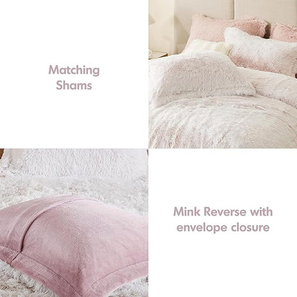 Intelligent Design King Comforter Set Fur-Like Shaggy Comforters for King Size Bed Warm, Fuzzy Bedding, All Season Luxurious Comforters King Size Bed Set, Malea, King/Cal King, Pink/White 3 Piece
