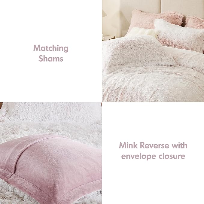Intelligent Design Twin Comforter Set Fur-Like Shaggy Comforters for Twin Size Bed Warm, Fuzzy Bedding, All Season Luxurious Comforters Twin Size Bed Set, Malea, Twin/Twin XL, Pink/White 2 Piece