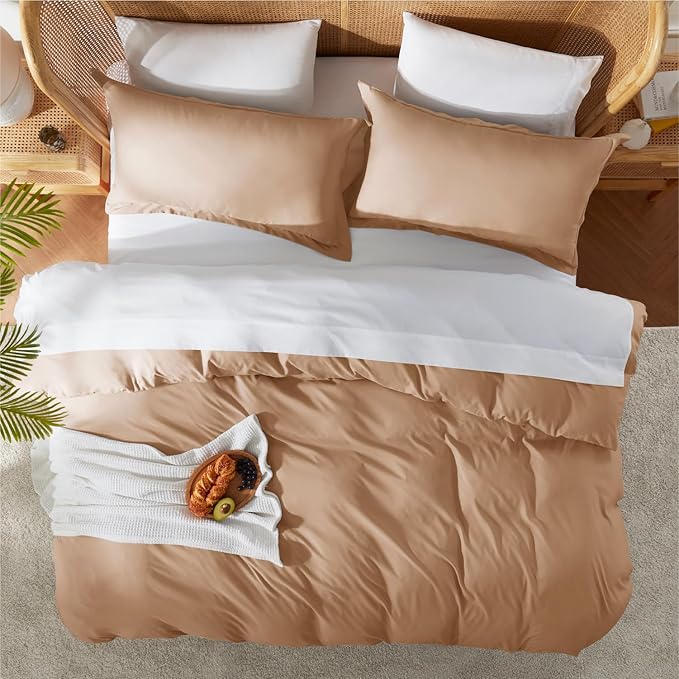 Nestl Mocha Brown California King Duvet Cover Sets - Soft Double Brushed Cal King Duvet Cover, 3 Piece, with Button Closure, 1 Duvet Cover 104x98 inches and 2 Pillow Shams