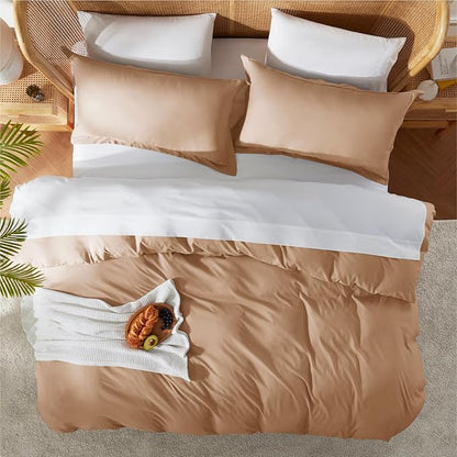 Nestl Twin Duvet Cover Set - Soft Double Brushed Mocha Brown Duvet Cover Twin XL, 2 Piece, with Button Closure, 1 Duvet Cover 68x90 inches and 1 Pillow Sham