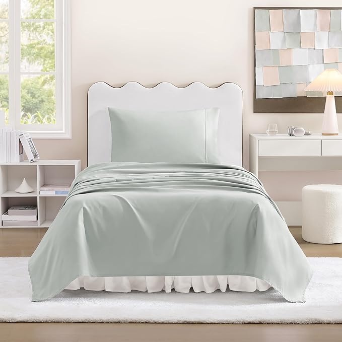 UGG Hedi Twin Sheet Set 3-Piece Luxury Cooling Sheets Deep Pockets Premium Bedding with 1 Pillow Sham Hypoallergenic Machine Washable Soft Lightweight Bed Set for Dorm or Kid Bunk, Twin, Mineral Green