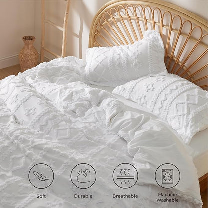Bedsure Boho Twin Duvet Cover, Soft & Comfortable Elegant Design Boho Bedding for Decoration, Machine Washable Comforter Cover for All Seasons,Includes 1 Duvet Cover & 1 Pillow Sham,White