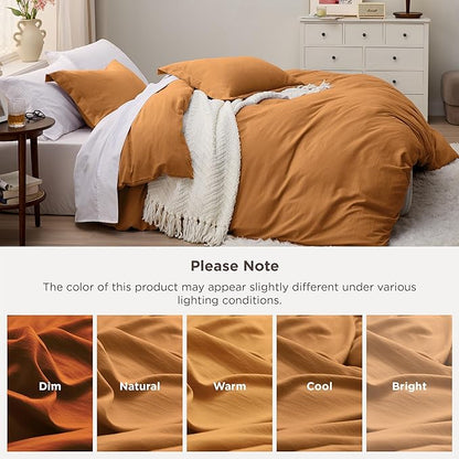Bedsure Honey Ginger Duvet Cover Queen Size - 3 Pieces Prewashed Cotton-Like Polyester Extra Soft Bedding Set, Includes 1 Duvet Cover 90x90 Inches with Zipper Closure & 2 Pillow Shams, No Comforter