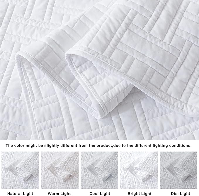 California Oversized Quilt King Size Bedding Sets with Pillow Shams, White Lightweight Soft Bedspread Coverlet, Cal Super Quilted Blanket Thin Comforter Bed Cover for All Season, 118x106 inches