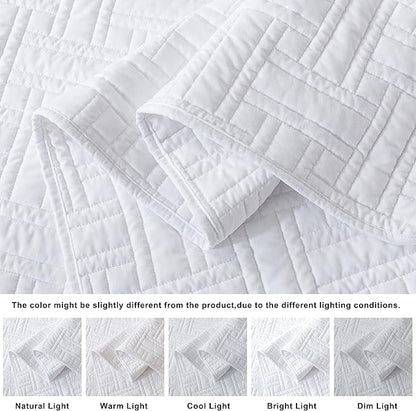 California Oversized Quilt King Size Bedding Sets with Pillow Shams, White Lightweight Soft Bedspread Coverlet, Cal Super Quilted Blanket Thin Comforter Bed Cover for All Season, 118x106 inches
