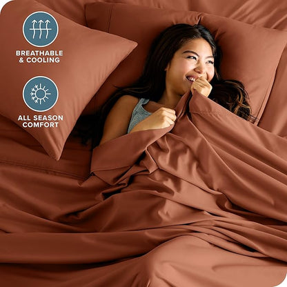 Bare Home King Sheet Set - 1800 Ultra-Soft Microfiber King Bed Sheets - Double Brushed - Deep Pockets - Easy Fit - 4 Piece Set - Bedding Sheets & Pillowcases (King, Terracotta)