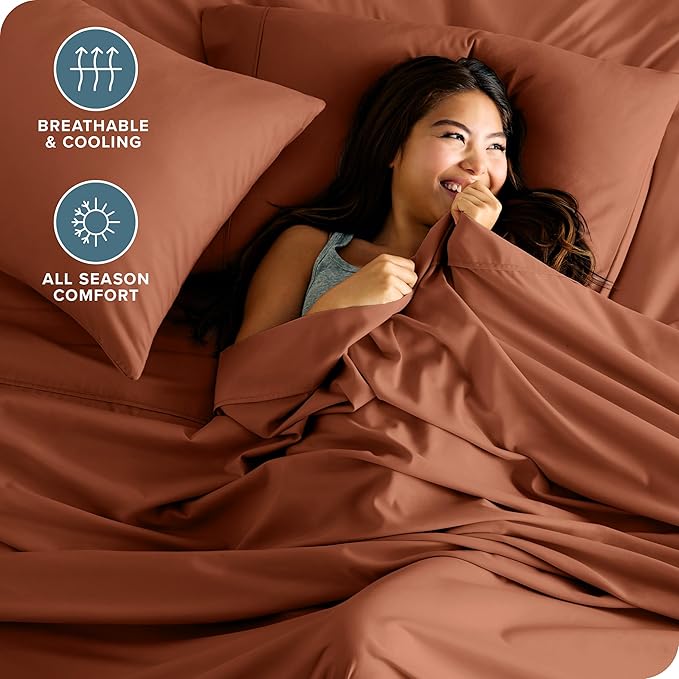 Bare Home Twin Sheet Set - 1800 Ultra-Soft Microfiber Twin Bed Sheets - Double Brushed - Deep Pockets - Easy Fit - 3 Piece Set - Bedding Sheets & Pillowcases (Twin, Terracotta)