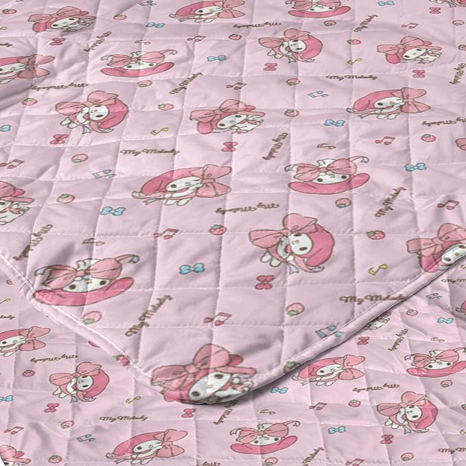 Northwest Sanrio My Melody Stripes Quilted Throw, Kawaii Comfy Reversible Throw, Gift for Anime Fans, Soft & Cozy for Chair or Couch, 60 x 80 inches