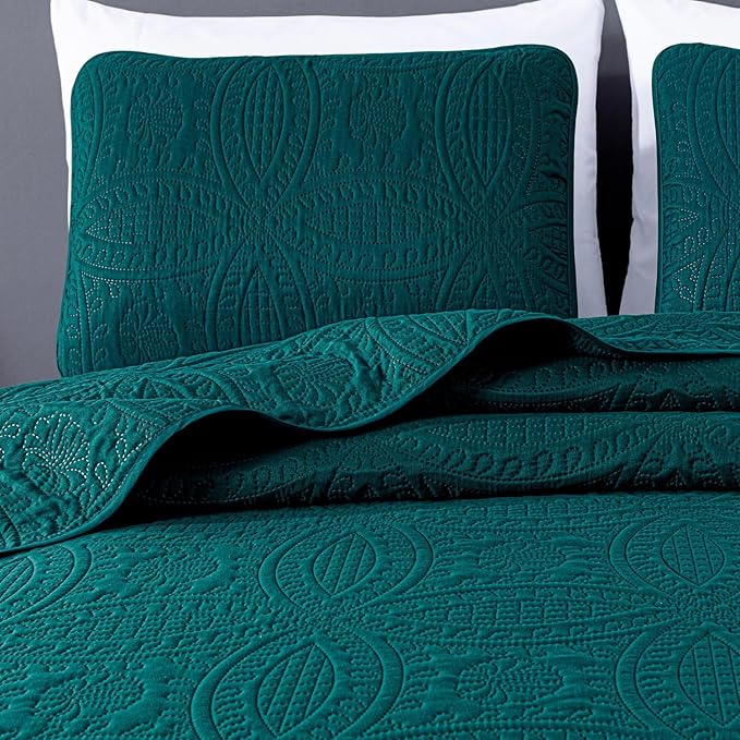 Chezmoi Collection Austin 3-Piece Oversized Bedspread Coverlet Set (King, Teal) | Oversized, Lightweight, Fade Resistant