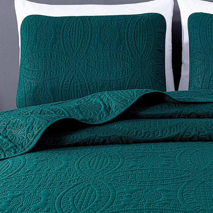Chezmoi Collection Austin 3-piece Oversized Bedspread Coverlet Set (Queen, Teal) | Oversized, Lightweight, Fade Resistant