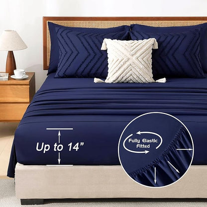 Litanika Oversized King Size Comforter Set with Sheets Navy Blue - 7 Pieces Bed in a Bag Oversized King Boho Tufted Complete Bedding Sets with Comforter, Sheets, Pillowcases & Shams
