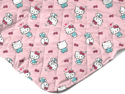 Northwest Hello Kitty Sweet As Can Be Reversible Quilted Throw, Kawaii Cozy Fantasy Throw, Gift for Anime Fans or Game Room Décor, 90 x 90 Inches