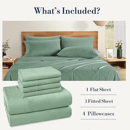 Casa Platino Cal King Bed Sheets – 100% Cotton Sheets with 4 Pillowcases, Crisp Percale Weave & Cozy Feel, Cooling & Breathable Cal King Sheet Set with 15" Deep Pocket, Excellent Quality – Sage Green