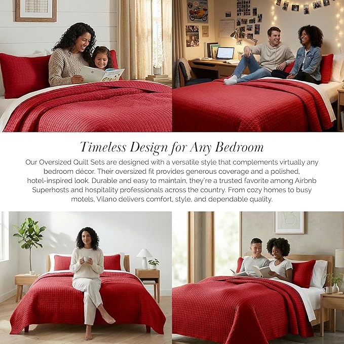 Southshore Fine Living, Inc. Full/Queen Quilt Bedding Set, Microfiber Quilts Queen Size, Coverlet, Stain & Pet Hair Resistant Bedding, Full Size Bedspread with 2 Pillow Shams, Chili Pepper Red