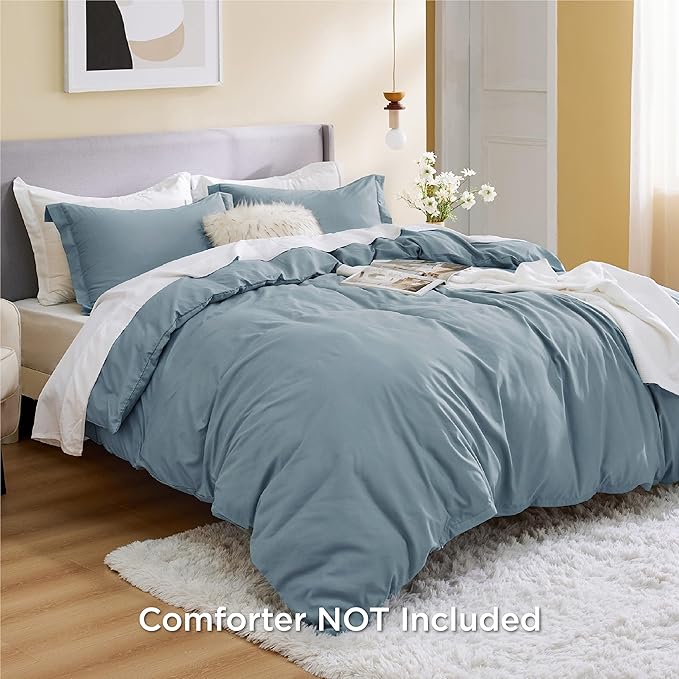 Bedsure Duvet Cover Queen Size - Soft Double Brushed Bedding Set for Kids & Adults, Zipper Closure, 3 Pieces, Includes 1 Duvet Cover (90"x90") & 2 Pillow Shams, NO Comforter, Mineral Blue