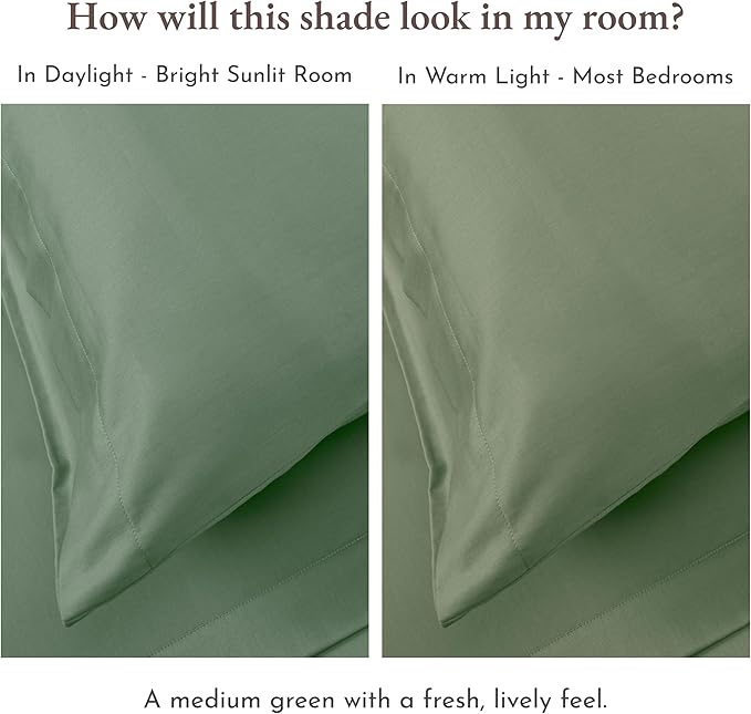 California Design Den Queen Sheet Set - Natural 100% Cotton Bed Sheets Queen Size Bed Set with Deep Pockets, Soft Sateen Weave, Breathable and Durable Bedding (Sage Green - Dark)
