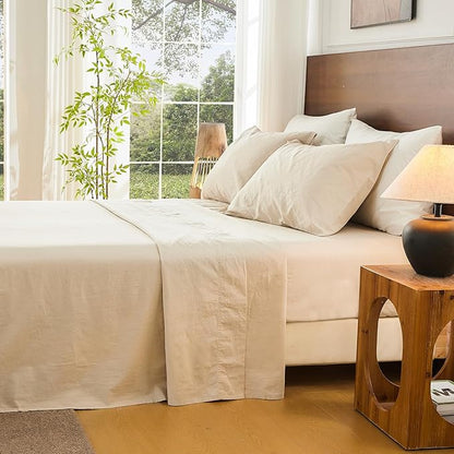 Bedlifes 100% French Flax Linen Sheets Set Queen Size - 6 Piece Extra Deep Pocket 18-24",Soft Breathable Queen Bed Sheets with Temperature Regulating & Moisture-Wicking(Linen