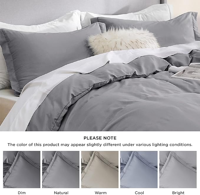 Bedsure Duvet Cover King Size - Soft Double Brushed Bedding Set for Kids & Adults, Zipper Closure, 3 Pieces, Includes 1 Duvet Cover (104"x90") & 2 Pillow Shams, NO Comforter, Grey