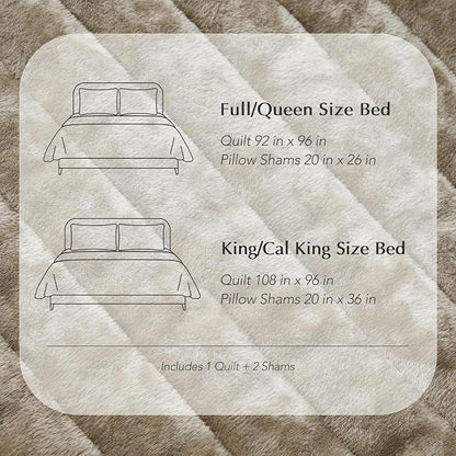 EVERGRACE Velvet Quilt Set Queen Size, Luxurious Soft Striped Channel Bedding Set, Lightweight Velvet Comforter for All Season, Oversized Bedspread Coverlet with 2 Matching Shams, Sand Dune