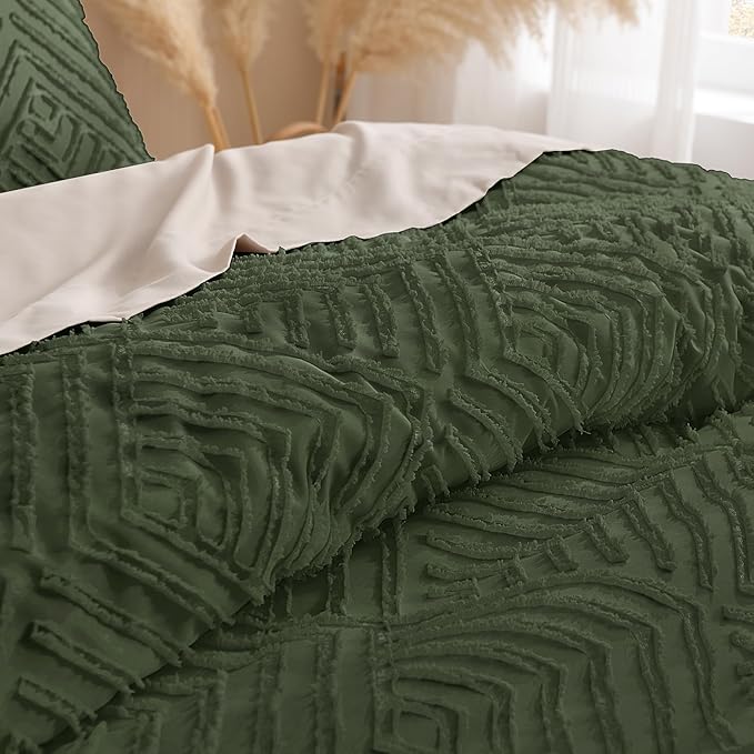 Andency Olive Green California King Comforter Qversized 120''x98'', 3 Pieces Boho Bedding Set & Collections, Farmhouse Tufted Fluffy Bed Set (1 Comforter, 2 Pillowcases)