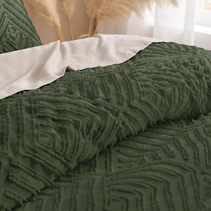 Andency Olive Green California King Comforter Set, 3 Pieces Boho Men Bedding Set & Collections, Farmhouse Tufted Fluffy Bedding Comforter Set for All Seasons (1 Comforter 104x96In, 2 Pillowcases)