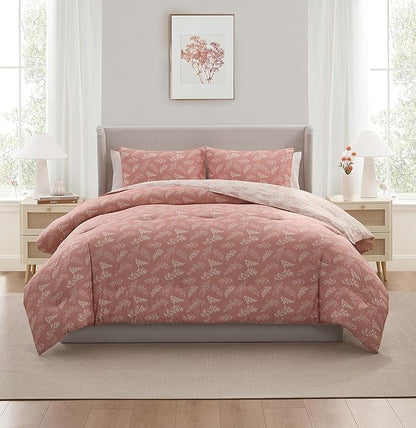 Nestl Full Size Comforter Sets - Blush Bed in a Bag Full Size, 3 Pieces Reversible Bed Set, Soft Floral Bedding Set, All Season Botanical Comforters with Pillow Shams