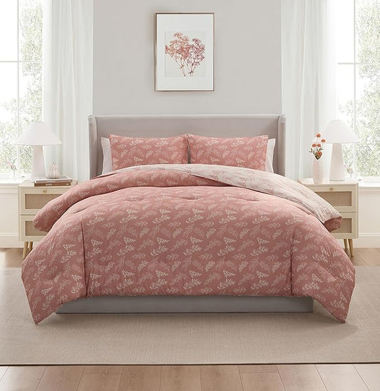 Nestl King Size Comforter Set - Blush Bed in a Bag King Size, 3 Pieces Reversible Bed Set, Soft Floral Bedding Set, All Season Botanical Comforters with Pillow Shams