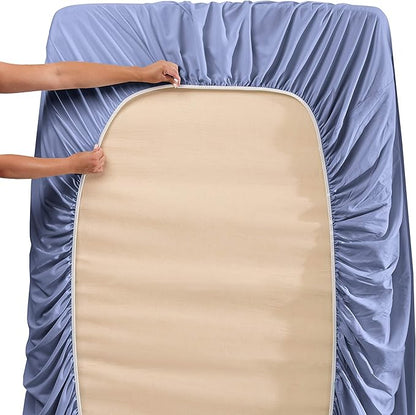Hearth & Harbor Extra Deep Pocket Sheets - Fits Mattress 18-24 Inches Deep - Extra Deep Pocket Twin Sheets Sets - 4 Piece Twin Size - Steel Blue