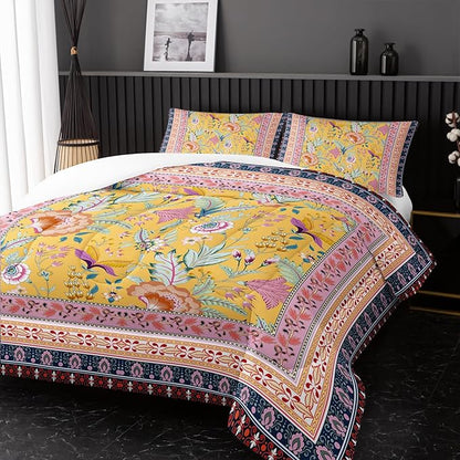 Retro Plants Comforter Sets Queen Size,Flower Pattern Bedding Set for Your Room,Rectangle Abstract Soft Lightweight Quilted Set All Season 1 Comforter and 2 Pillowcases
