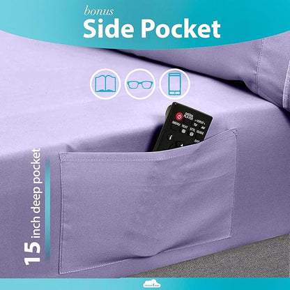 DREAMCARE Full Size Sheets Set - 6 Pcs Deep Pocket Cooling Bed Sheets - Soft, Long Lasting 100% Brushed Microfiber with Side Pocket (Lavender, Full)