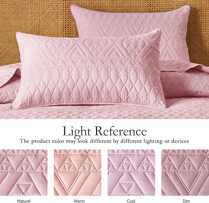akkialla King/Cal King Quilt Set, Pink Lightweight Microfiber Bedspread Coverlet, Boho Geometric Pattern, Soft All-Season Bedding, 3-Piece (1 Quilt, 2 Pillow Shams) | Breathable fabric, Modern style
