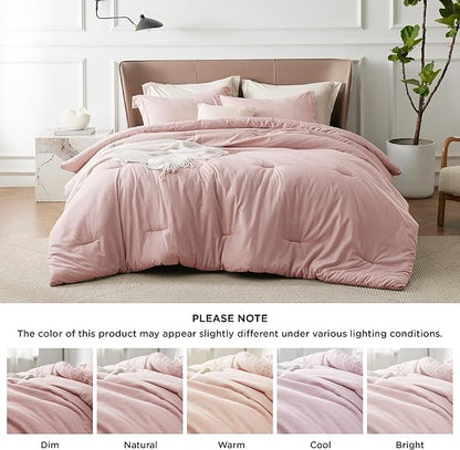 Bedsure Full Comforter Set - Pink Soft Bedding for All Seasons, Cationic Dyed Bed Set, 3 Pieces, 1 Full Size Comforter (82"x86") and 2 Pillow Shams (20"x26"+2")