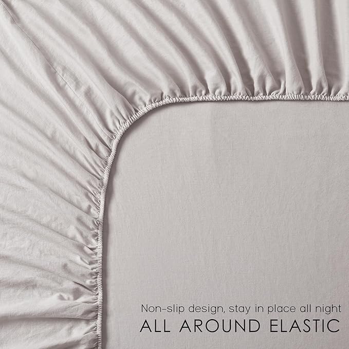 4Pcs Organic Linen Sheets King Size, 100% French Linen from Normandy, Tear-Resistant Natural Linen King Sheet Set with 16 Inch Deep Pocket, 1 Flat Sheet, 1 Fitted Sheet, 2 Pillowcases