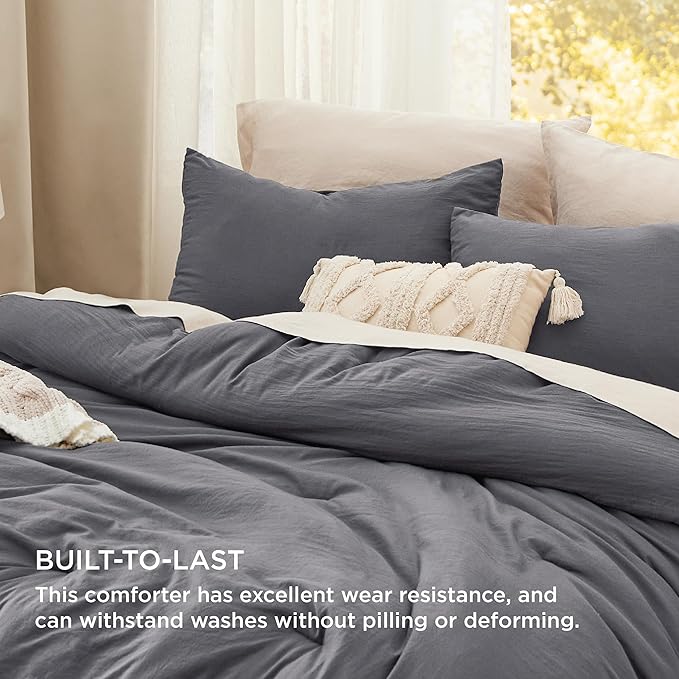 Bedsure California King Comforter Set, Dark Grey Soft Prewashed Bedding for All Seasons, 3 Pieces GentleSoft™ Bed Set, 1 Lightweight Comforter (104"x96") and 2 Pillowcases (20"x36")