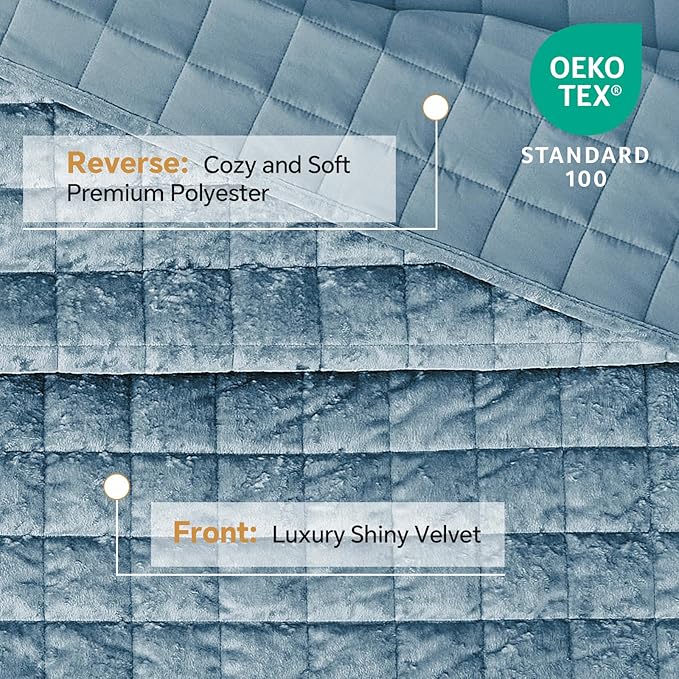 BEDELITE Velvet Quilt Set King Size - Luxury Velvet Comforter Bedding Set 3 Pieces, Lightweight Soft Cozy Shiny Dusty Blue Oversized Bedspread Coverlet for All Seasons with 2 Pillow Shams